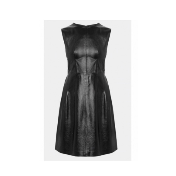 Theory Darted Leather Combo Dress. - Picture 4 of 9